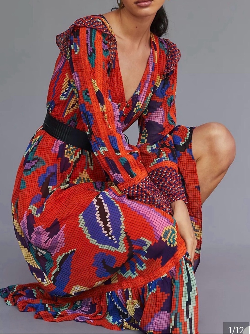 Farm Rio Anthropologie Mosaic Print Dress S